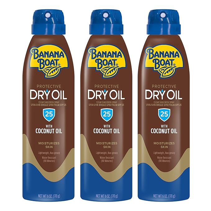 Banana Boat Sunscreen Oil SPF 25, 6 oz - Dry Oil Clear Spray, Tanning, Non-Greasy, Lightweight, Water Resistant, Oxybenzone Free, Argan Oil, Suitable for Adults, Unisex, Whole Body