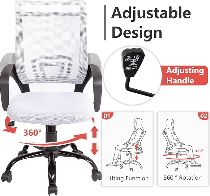 PayLessHere Office Computer Chair Ergonomic Cheap Desk Chair Adjustable Comfortable Mid Back Task Rolling Swivel with Lumbar Support for Home Office (Pack of 1, White)