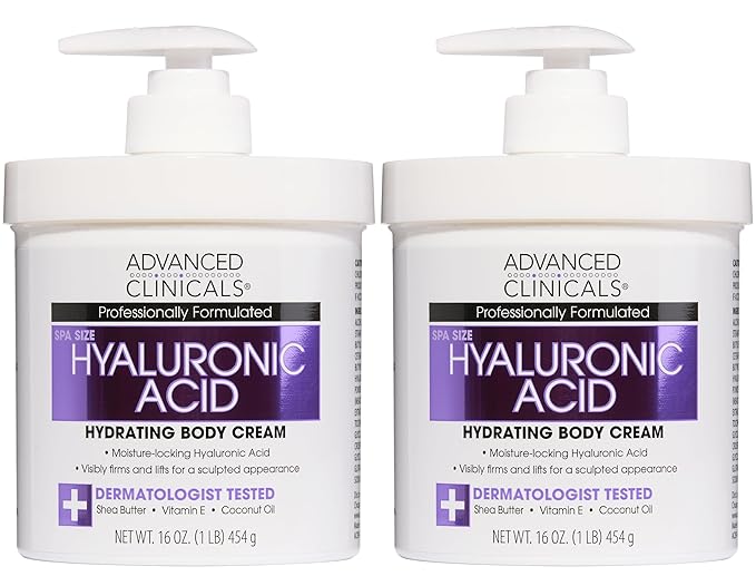Advanced Clinicals Hyaluronic Acid Moisturizer Body Cream W/Vitamin E | Hydrating Cream & Body Lotion For Women & Men To Help Improve Look of Wrinkles, Dry Skin, Crepey Looking Skin, 16OZ, 2-Pack