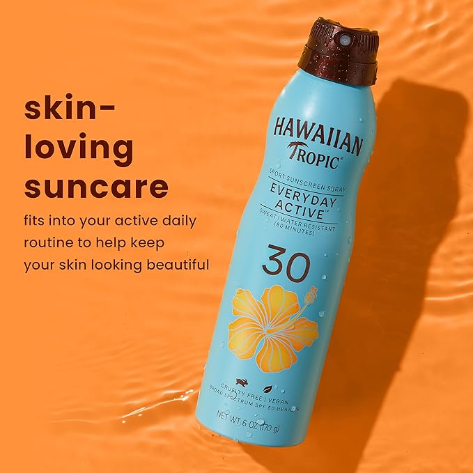 Hawaiian Tropic Everyday Active Clear Spray Sunscreen SPF 30, 6oz & Weightless Hydration Face Sunscreen SPF 30, 1.7oz Bundle