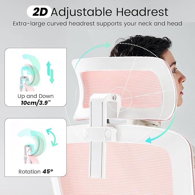 Fizzin Ergonomic Office Chair, 400 LBS Desk Chair with Adjustable Lumbar Support, High Back Breathable Mesh Computer Chair Rolling Work Swivel Task Chairs, Comfy Home Office Desk Chair (Pink)