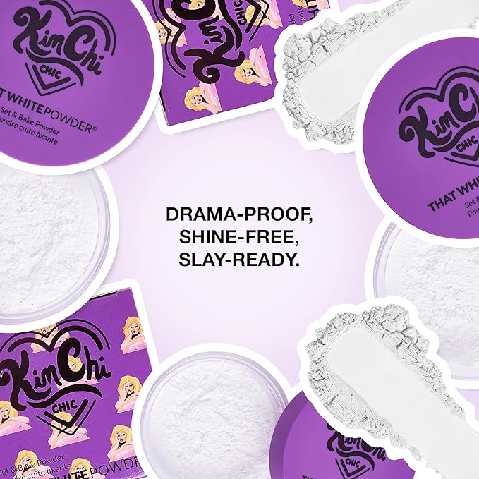 KimChiChic Beauty That WhitePowder Set and Bake Mattifying Setting Powder for Makeup, Extra Fluffy Loose Face Powder Poof, Soft Natural Face Makeup Helps Minimize the Appearance of Fine Lines, White