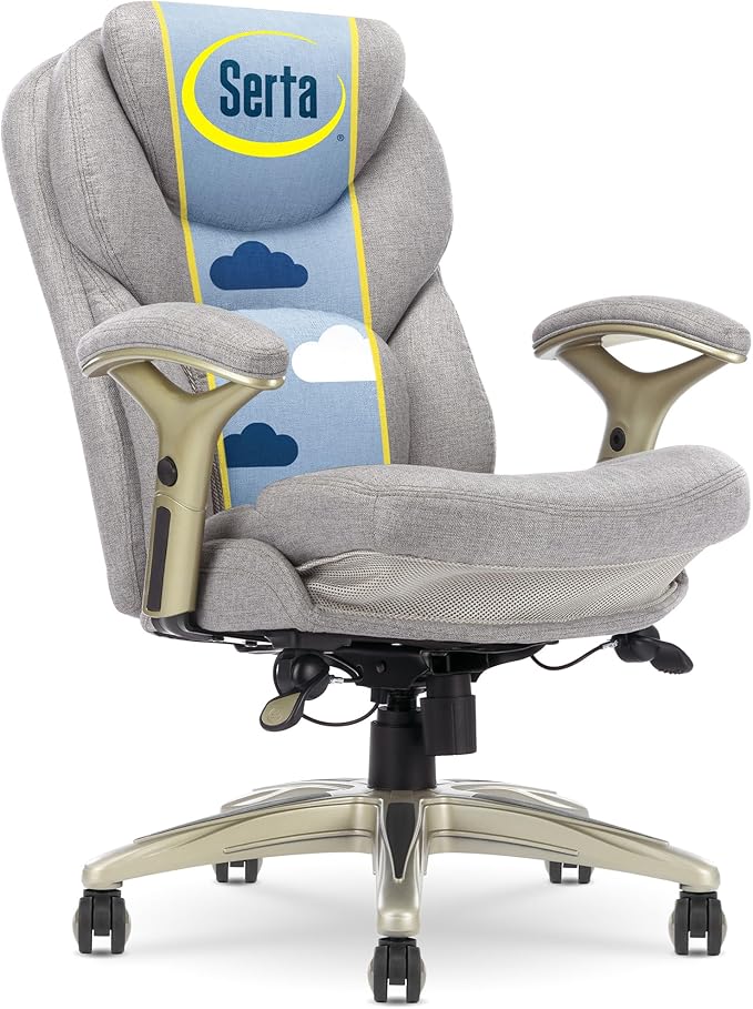 Serta Ergonomic Executive Office Chair Motion Technology Adjustable Mid Back Design with Lumbar Support, Light Gray Fabric