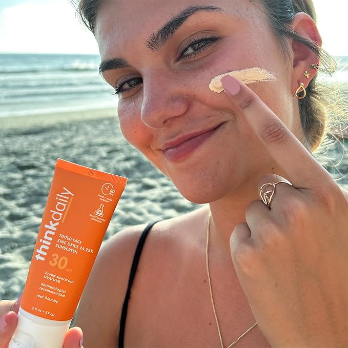 Thinkdaily SPF 30 Tinted Sunscreen for Face with Zinc Oxide, 2 Oz – Safe, Natural, Water Resistant Reef Safe Sunscreen, All Skin Tones, Broad Spectrum UVA/UVB Sun Screen for Sun Protection
