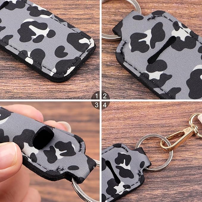 4 Pcs Lip Balm Holder Keychain for Lipstick, Elastic Fabric Lip Gloss Sleeves Holder for Women, Girls, Nurse