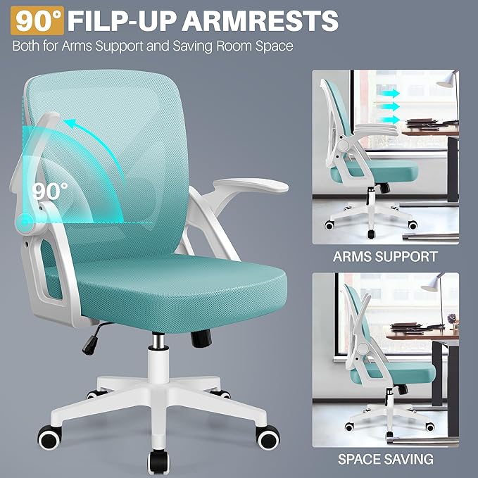 FelixKing Office Chair - Ergonomic Desk Chair Breathable Mesh Task with Wheels and Lumbar Support Home Desk Office Chairs with Flip up Armrest Rolling Swivel for Home Computer Blue