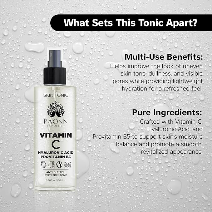 C Vitamin Face Tonic, 3-O Ethyl Ascorbic Acid, Arbutin, Panthenol, Brightening Toner, Daily Gentle Care for Smoother, Hydrated Skin
