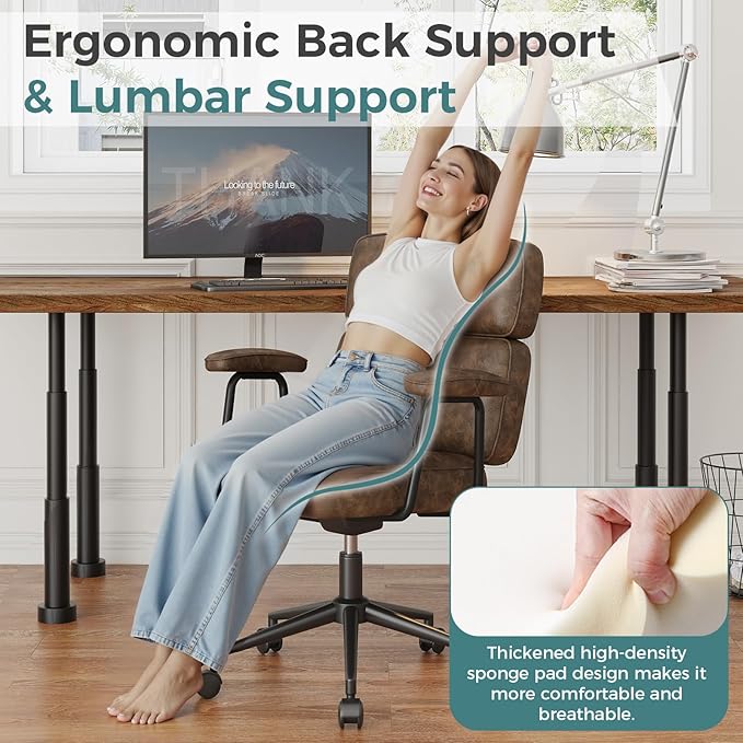 OLIXIS Ergonomic Home Office Desk Chair, Computer Chair with Lumbar Support Adjustable Height Rolling Swivel Executive Task Armrests Chair, Modern Brown