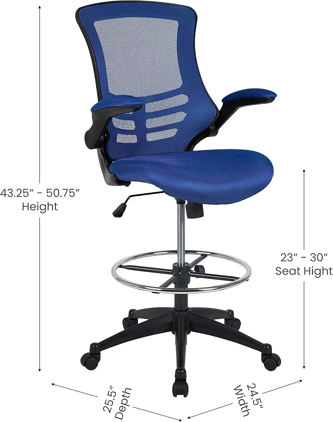 Flash Furniture Kelista Mid-Back Swivel Office Chair with Adjustable Seat Height, Ergonomic Mesh Desk Chair with Flip-Up Armrests, Blue