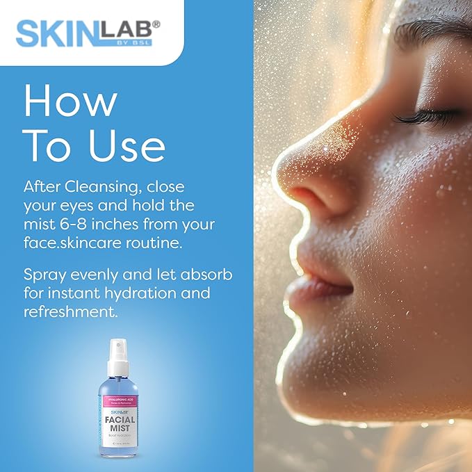 SKIN LAB Hydrate & Replenish Facial Mist Spray – Hydrating Face Mist with Hyaluronic Acid, Algae & Seaweed Extracts – Moisturizing Facial Spray Toner for Soft, Fresh, Dewy Skin, 4 fl. oz (118 mL)