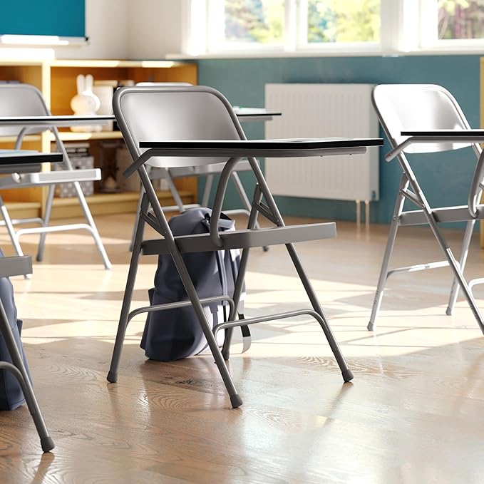 Flash Furniture Rutherford Steel Folding Chair with Right Handed Tablet Arm, Commercial Foldable Conference Room Tablet Arm Chair, Set of 2, Gray