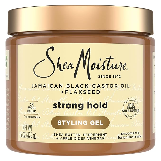 SheaMoisture Strong Hold Styling Gel+Flaxseed Jamaican Black Castor Oil Gives Controlled Style,AllDay Hold,Infused With Castor Seed Oil,SheaButter & Indulgent Scent ParabenFree AntiFrizz Hair Gel 15oz | Jamaican
