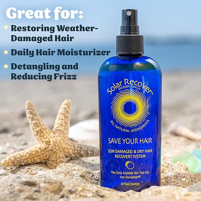 Solar Recover After Sun Moisturizing Spray & Hair Detangler Travel Size 4 Pack Combo - 12oz + 2oz Hydrating Facial & Body Mist for Sunburn Relief, 8 oz + 2oz All Natural Leave-In Conditioner Hair Care