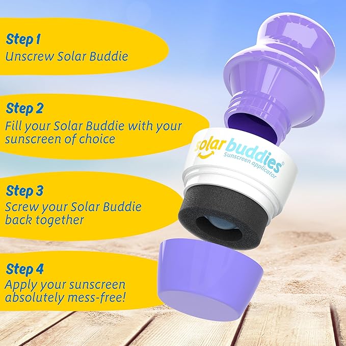 Solar Buddies Sunscreen Applicator - Single Purple - Refillable Roll on Sponge Sunscreen, Suncream & Lotion Applicator For Kids, Adults & Families - Holds 3.4fl oz, Perfect Size for Travel