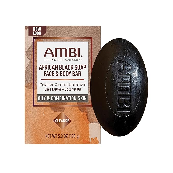 Ambi Even & Clear Intense Clarifying Toner, 8 Ounce & African Black Soap Face & Body Bar, 5.3 Ounce Bundle