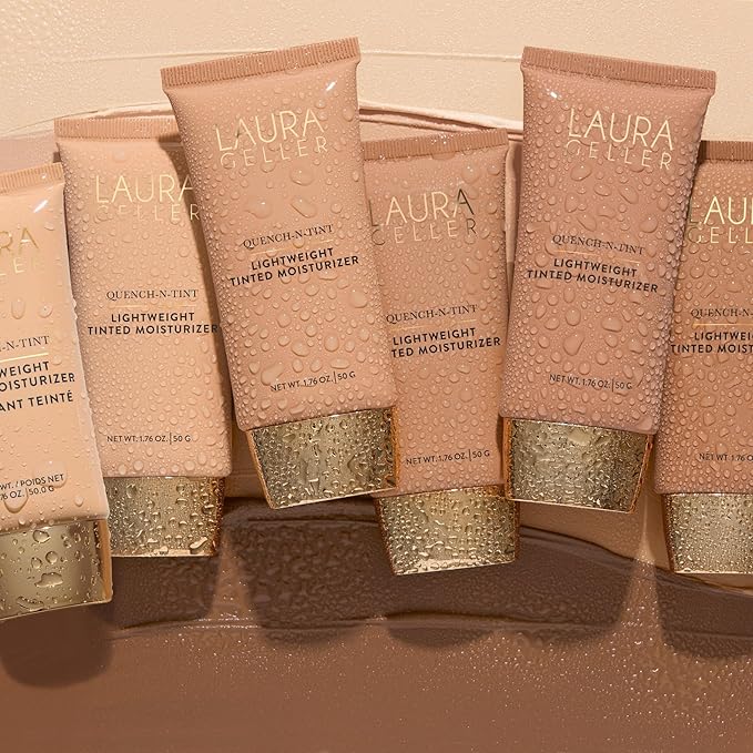 LAURA GELLER NEW YORK Quench-n-Tint Tinted Moisturizer - Sheer to Light Buildable Coverage - Natural Glow Finish - Lightweight Formula with Hyaluronic Acid, 02 Light