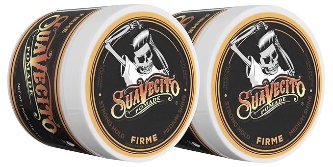 Suavecito Pomade Firme (Strong) Hold 4 oz, 2 Pack - Strong Hold Hair Pomade For Men - Medium Shine Water Based Wax Like Flake Free Hair Gel - Easy To Wash Out - All Day Hold For All Hair Styles