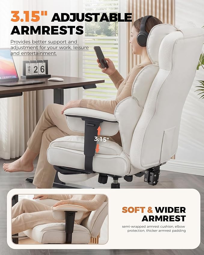 COMHOMA Big and Tall Office Chair with Upgrade Footrest, Heavy Duty Gaming Chair High Back Executive Chair with Spring Lumbar Support for Lower Back Pain Relief, 150°Reclining Adjustable Armrests