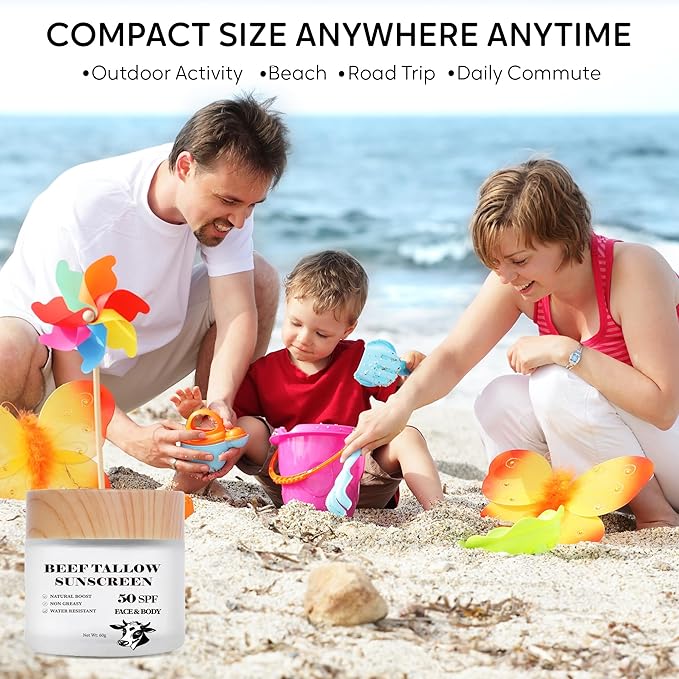 Scosvvi Beef Tallow Sunscreen: SPF 50 non toxic sunscreen, Tallow & Zinc Oxide Sunblock Non-Greasy Reef Safe formula 2 oz
