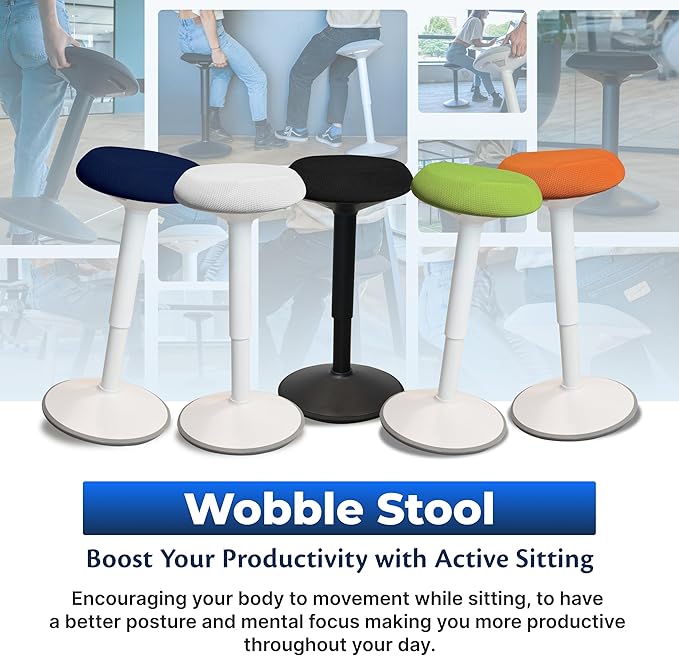 Standing Desk Stool Chair, Height Adjustable Stool 16-24 inch for Office and Classroom, Swivel seat, Anti-Slip Bottom Ergonomic Wobble Stool with Rocking Motion, Black