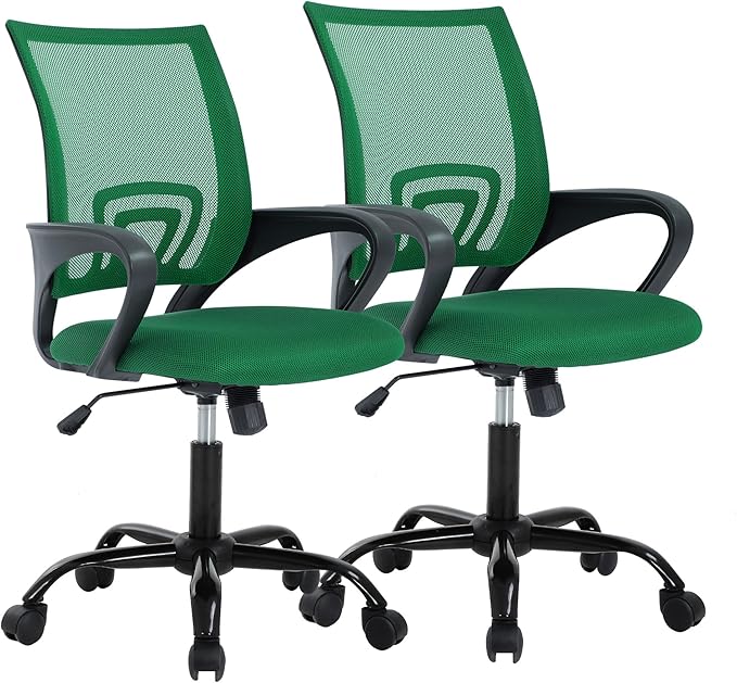 PayLessHere Office Computer Chair Ergonomic Cheap Desk Chair Adjustable Comfortable Mid Back Task Rolling Swivel with Lumbar Support for Home Office (Pack of 2, Green)