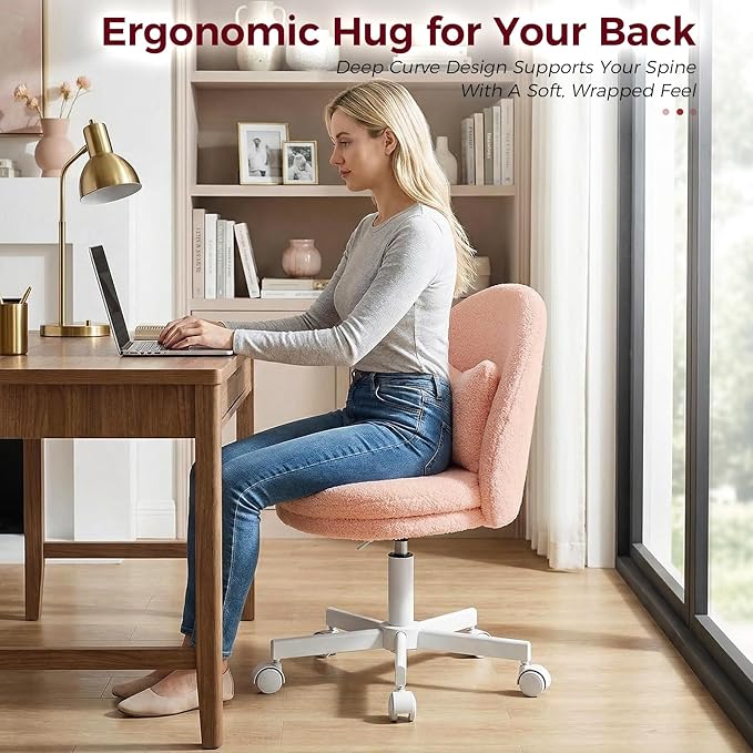 GTPLAYER Velvet Tall Office Chair with Wheels Vanity Chairs with Back, Versatile Height Use: Office to Bar Stools Small Ergonomic Comfy Armlees Computer Desk Chair with Bow Lumbar Pillow for Gift