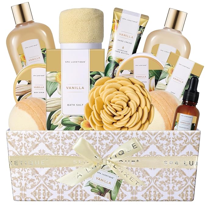 Spa Gift Baskets for Women, Spa Luxetique Spa Gifts for Women, Birthday Gifts Spa Kit, 12pc Vanilla Bath Set, Womens Self Care Mother's Day Gift