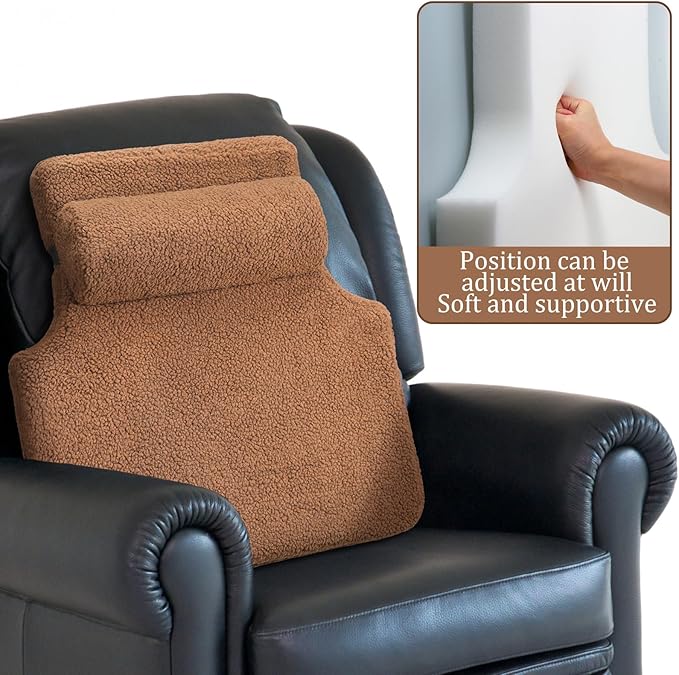 Sherpa Fleece Lumbar Support Pillow with Headrest Recliner Memory Foam Lumbar Pillow Back Cushion for Chair Plush Cushion Thick Pad for Back Pain Car Sofa Chair Headrest Office Home
