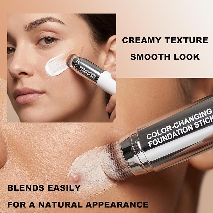 Color Changing Foundation Stick V, Korean Makeup Cream Stick 3 In 1- White Foundation- Full Coverage Hydrating Concealer Balm, 2PCS Dual-Ended With Detachable Brush