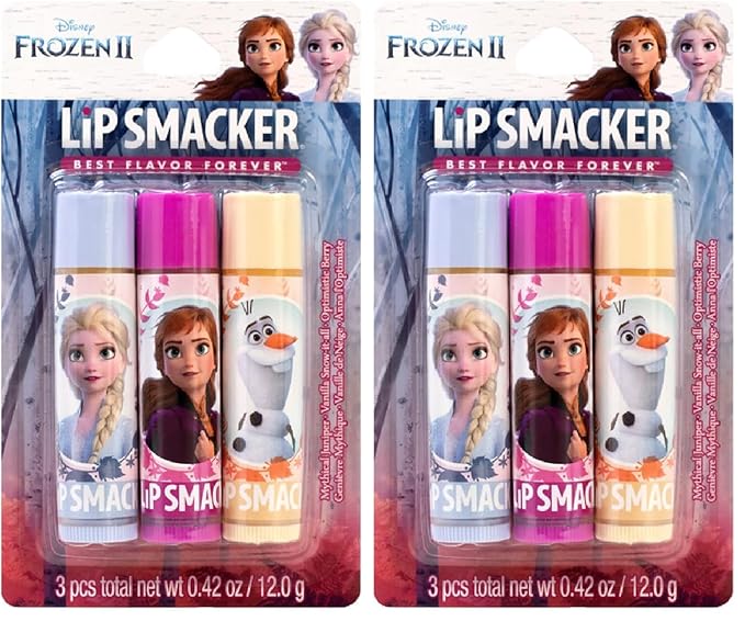 Lip Smackers Disney Frozen 2 Flavored Lip Balm Trio, Mythical Juniper, Vanilla Snow-it-all, Optimistic Berry, Set of 3, Clear, For Kids, Men, Women (Pack of 2)