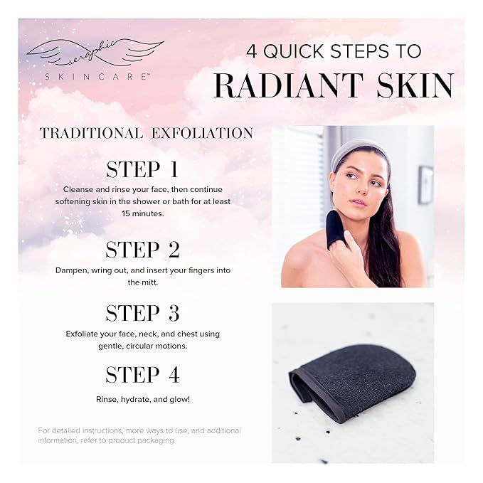 Seraphic Skincare Premium Exfoliating Facial Mitt (1pc) – Dual-Sided Face Scrubber Exfoliator & Dead Skin Remover, Makeup Remover for Gentle Cleansing & Exfoliation – Korean Face Exfoliating Glove