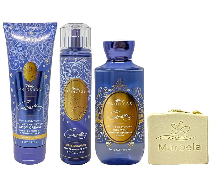 Bath & Body Works Limited Edition Princess Collection Cinderella Trio Gift Set - Fragrance Mist, Body Cream and Shower Gel - with a Wild Jasmine Bar Soap - Full Size