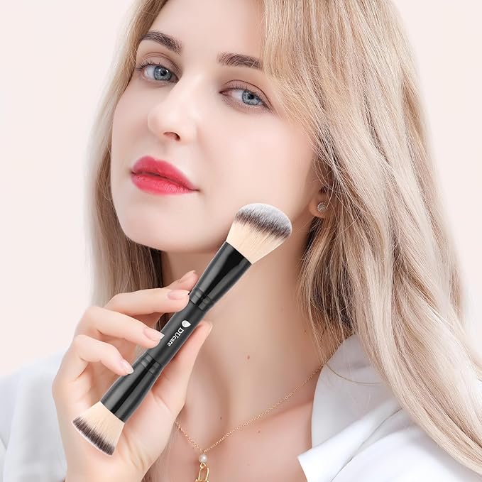 DUcare Dual-Ended Face Brushes, 4-in-1 Foundation Contour Powder Buffing Blending Brush Set, Travel Synthetic Kabuki Blending Cosmetic Tools for Liquid Cream Powder