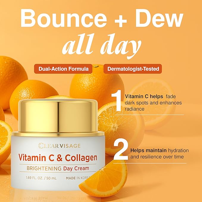 Vitamin C & Collagen Face Moisturizer –Dermatologist Tested, Anti Aging Day Cream, Korean Skin Care – Hydrating, Firming & Plumping – Vegan, Clean Beauty, Cruelty-Free – 1.69 Fl Oz