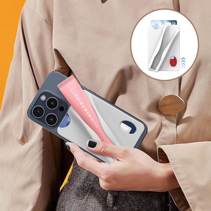 DOB SECHS Large Silicone Lip Holder with Card Holder Compatible with Summer Fridays, Tower 28, Laneige Lipstick Lip Glaze Phone Case Back Stick On Holder for iPhone and Android Smartphones,Grey