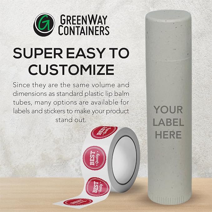 GreenWay 0.15oz / 4.25g Bamboo Lip Balm Tubes with Lids - 50 Pack Twisting Empty Chapstick Tubes - Plastic-free Refillable Lip Gloss Tube - Eco-Friendly DIY Cosmetic Containers – White