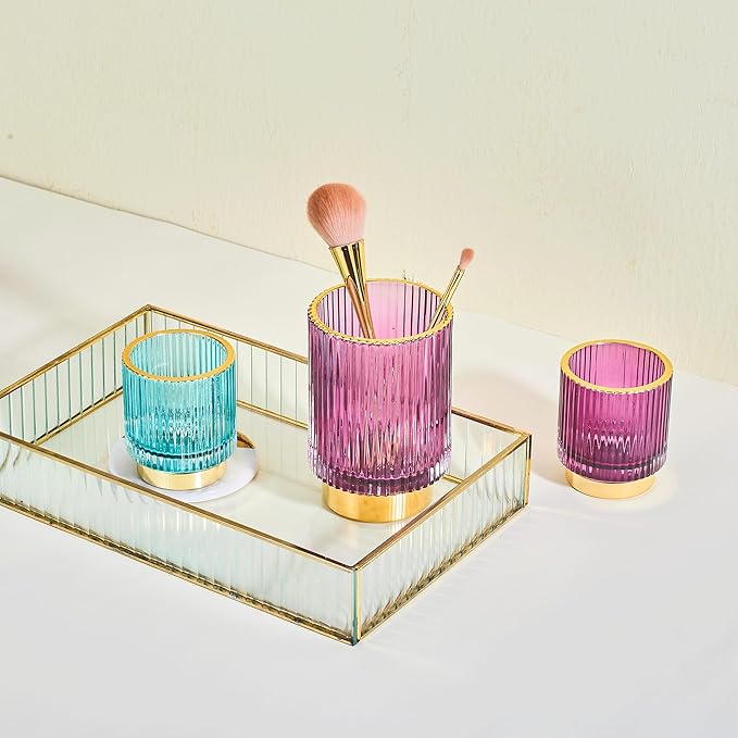Makeup Brush Holder Organizer,Toothbrush Holders,Desk Pen Pencil Holder,Multifunctional Vintage Glass Brush Cup(A3-29-US)