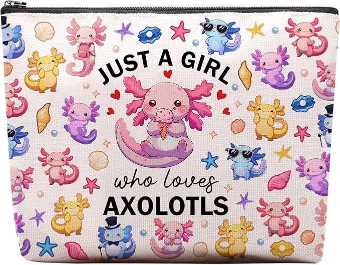 Axolotl Makeup Bag, Gifts For Axolotl Lovers, Axolotls Makeup Pouch, Axolotls Travel Toiletry Bag With Zipper, Birthday Anniversary Christmas Gifts For Mom Sister, Travel Toiletry Bag