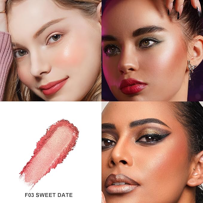 Oulac Luminous Blush Makeup Glow Coral Gold|Subtle Shimmery Creamy Powdery Blush Highlighter Cheek| Pigmented&Blendable | Light to Medium Skin Tone| Vegan & Cruelty-Free| 4.8g F03