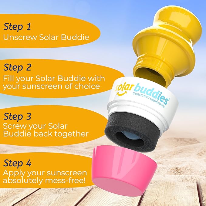 Solar Buddies Sunscreen Applicator - Pink Pack of 2 - BPA-Free Refillable Roll on Sponge Sunscreen, Suncream & Lotion Applicator For Kids, Adults & Families - Holds 3.4fl oz, Perfect Size for Travel
