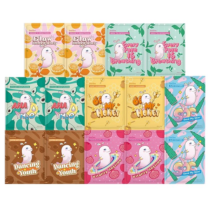 ZealSea Face Masks Skincare for Women, Variety 14Days Facial Sheet Mask Set for Deep Hydrating & Glow, Daily Self-Care Gift & Family Moment for Teens Kids Girls Birthday Party,Safe for all Skin types