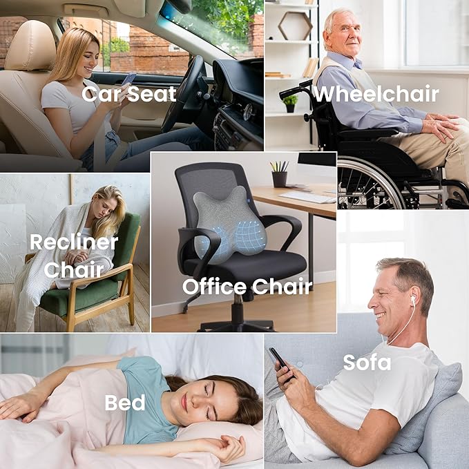 CILI Heated Lumbar Support Pillow for Office Chair, Ergonomic Back Support Cushion with Vibration, Memory Foam Chair Back Massager, Gifts for Mom/Dad
