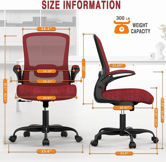 Mimoglad Office Chair, Ergonomic Desk Chair with Adjustable Lumbar Support, High Back Mesh Computer Chair with Flip-up Armrests-Task Chairs, Executive Chair for Home Office