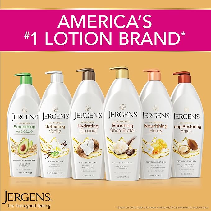 Jergens Deep Restoring Argan Oil Moisturizer, Soothing Body and Hand Lotion, with Reviving Argan_Oil and Vitamin E, Oil-Infused, Dermatologist Tested, 16.8 oz (Pack of 2)