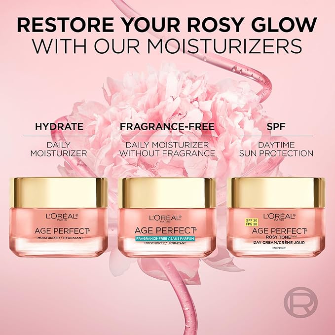 L’Oreal Paris Age Perfect Rosy Tone Anti-Aging Face Moisturizer, Renew & Revive Healthy Tone, Fragrance Free, 1.7 oz