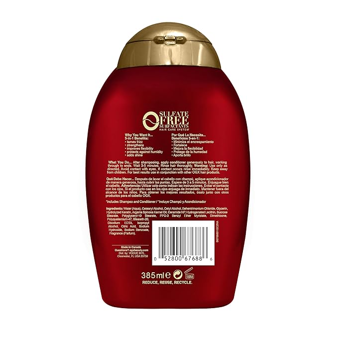 OGX Frizz-Free + Keratin Smoothing Oil Conditioner, 5 in 1, for Frizzy Hair, Shiny Hair, RED, 385 ml (Pack of 2)