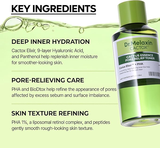 Dr.Melaxin Cactox Cactus Essence Pore Relief Toner 150ml – Hydrating & Soothing Facial Toner for Sensitive Skin, Barrier Care, Gentle Pore Care