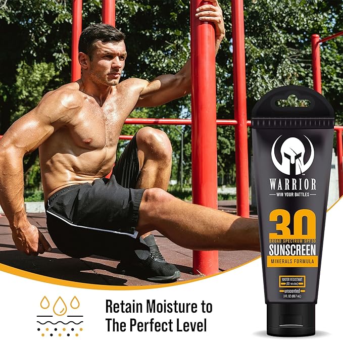Warrior SPF 30 Sunscreen Lotion - Water Resistant, Reef Safe Lotion Sunscreen with Mineral Formula - Non-Toxic Sunscreen for Sensitive Skin - 3 OZ