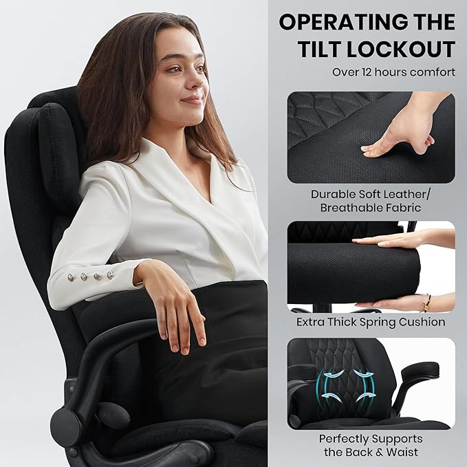 500lbs Big and Tall Office Chair Adjustable Lumbar Support for Back Pain, Extra Wide Seat Executive Office Chair Thick Armrest Pad, Heavy Duty Base&Upgraded Wheels, Ergonomic Comfy Computer Desk Chair
