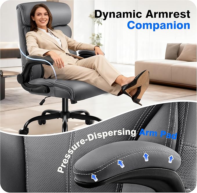 AreShark Office Chair - Executive High Back Breathable Comfy Desk Chair with Lumbar Support - Ergonomic Leather Rolling Swivel Computer Chair with Rock Function for Working Studying Gaming Relaxing